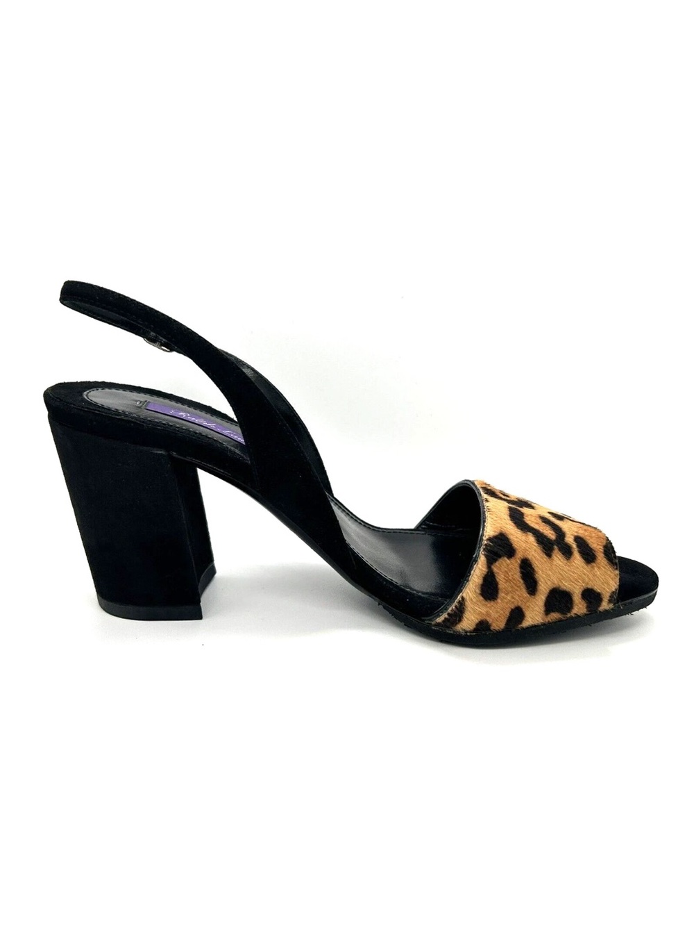 Ralph Lauren Collection Leopard Print Calf Hair Slingback Block Heel Sandals